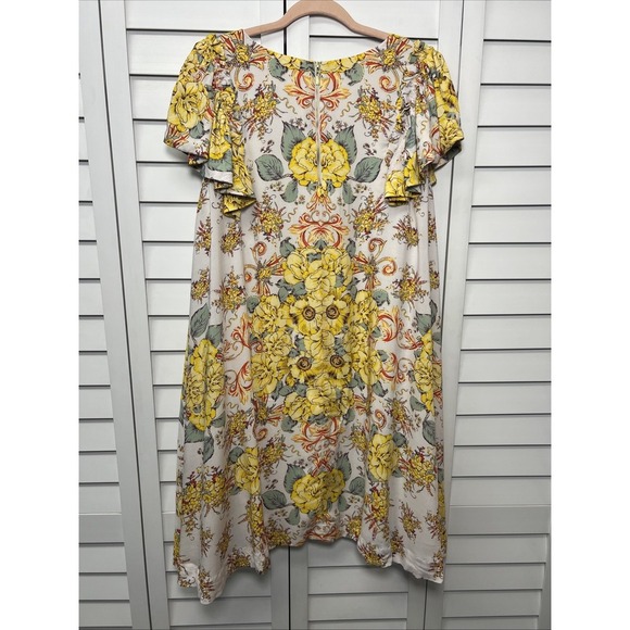 Free People Yara Floral Printed Peasant Flutter Sleeve Mini Dress Size Large NWT - Picture 14 of 15